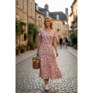 Womens Sahalie Floral Print Babydoll Cottagecore Midi Stretch Knit Dress - Sz M